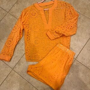 Orange Eyelet Top and Shorts Set